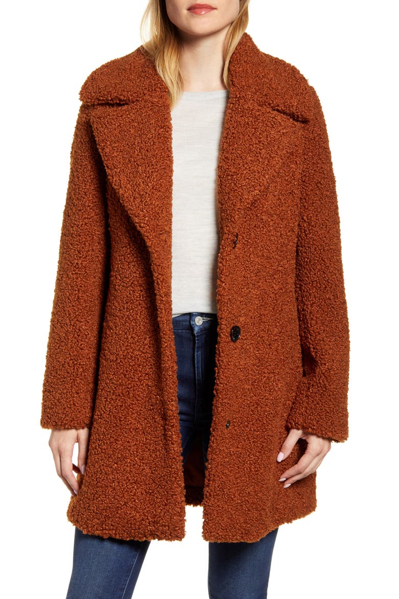 Faux Fur Teddy Coat, Main, color, COGNAC
