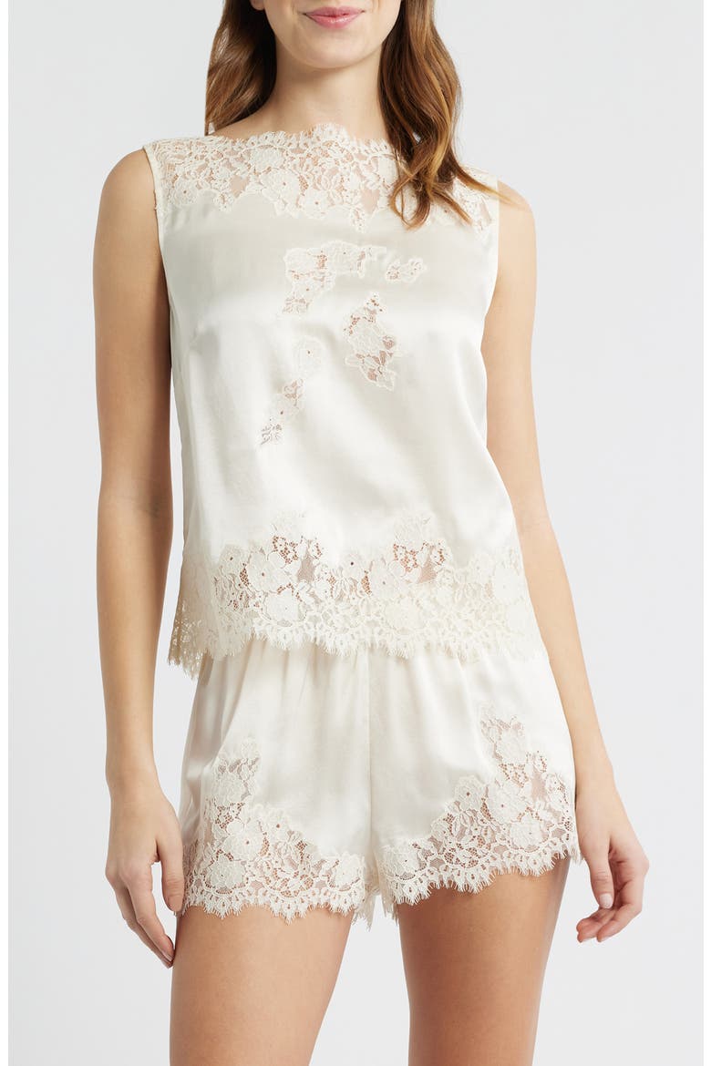 Viviane Lace Trim Silk Satin Top, Main, color, SEA SALT