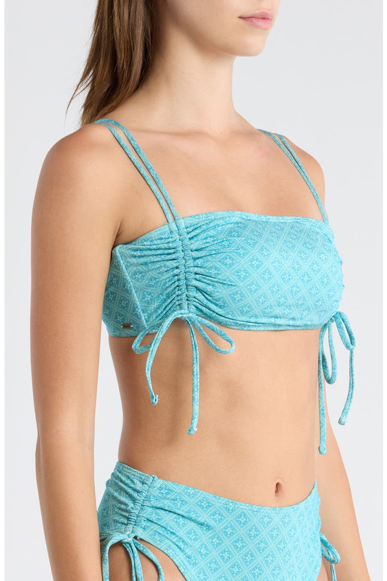 Moon Geo Metallic Ruched Bikini Top, Alternate, color, BLUE