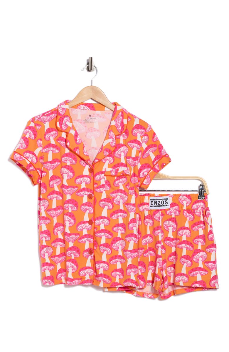 ENZOS INACTIVE WEAR Dixie Mushroom Short Pajamas, Alternate, color, Mushrooms Pink Orange