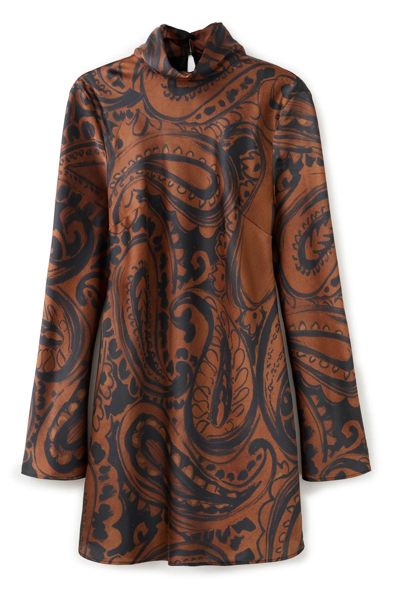 Paisley Long Sleeve Satin Dress, Alternate, color, BURNT ORANGE