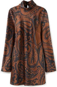 MANGO Paisley Long Sleeve Satin Dress