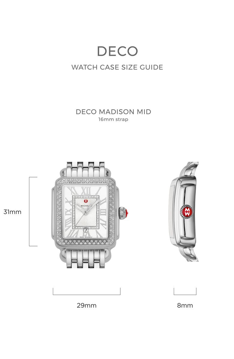 MICHELE Deco Madison Mid Diamond Bracelet Watch, 29mm x 31mm, Alternate, color, Silver