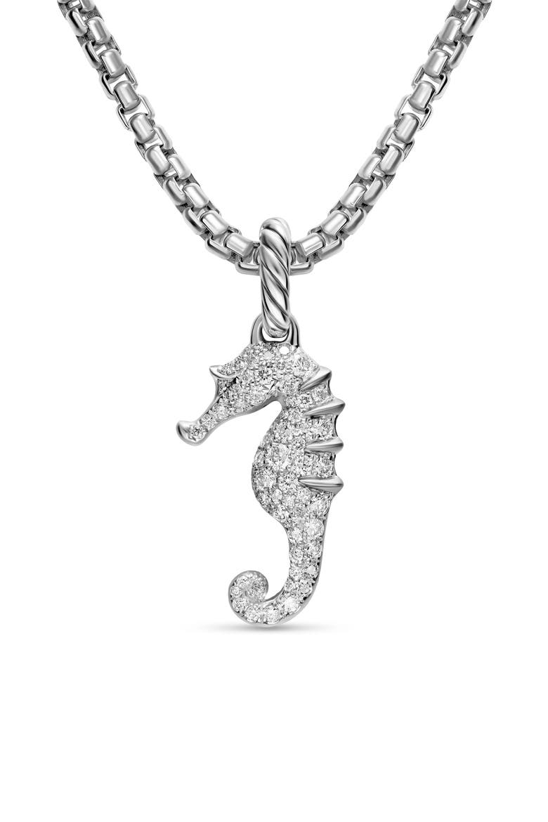 Seahorse Amulet in Sterling Silver with Diamonds, 22mm, Alternate, color, SILVER PAVE