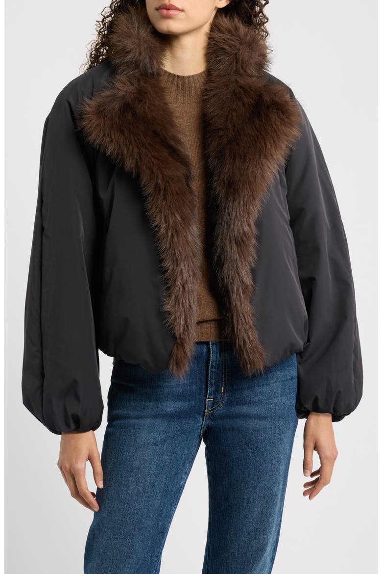 Nikki Faux Fur Collar Coat, Main, color, BLACK