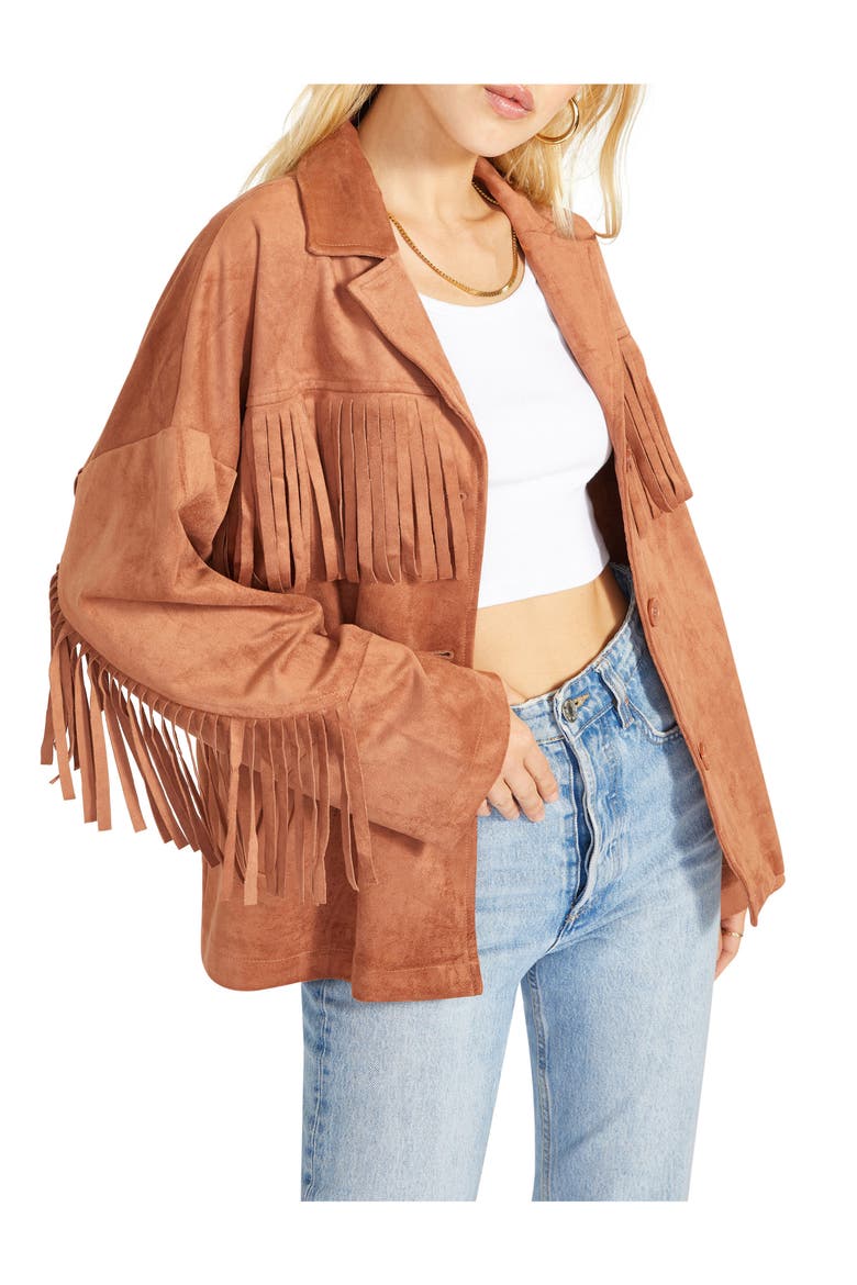 BB Dakota Westworld Fringe Faux Suede Jacket, Alternate, color, TERRACOTTA