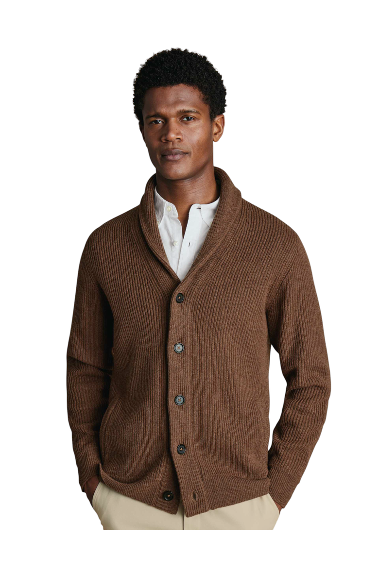 Merino Button Through Funnel Neck Cardigan, Main, color, Toffee
