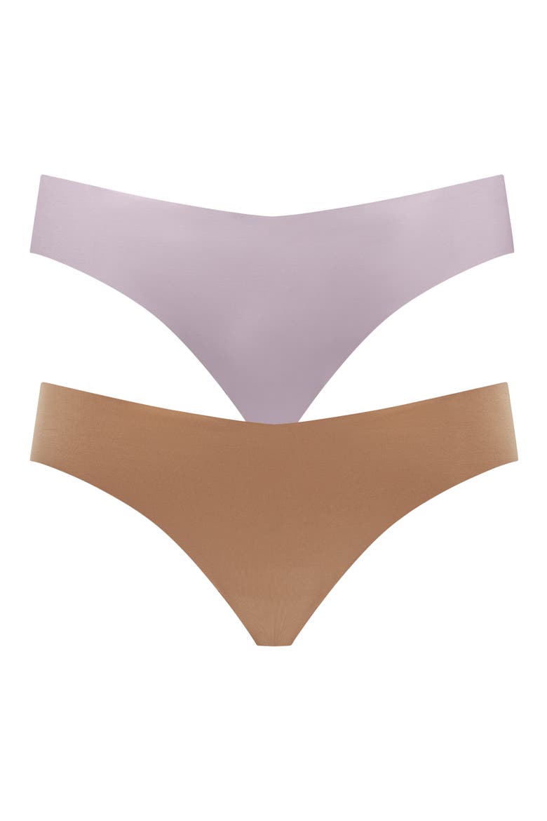 Assorted 2-Pack Zero Edge™ Invisible Thongs, Main, color, MOCHA/ VIOLET ICE
