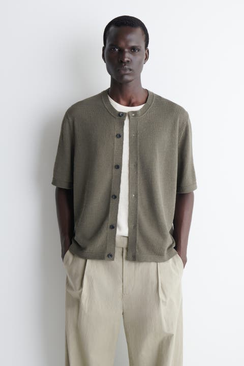 Bouclé-knit Short-sleeved Cardigan