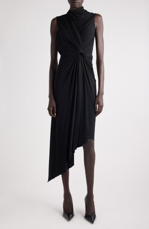 Draped Asymmetric Jersey Midi Dress