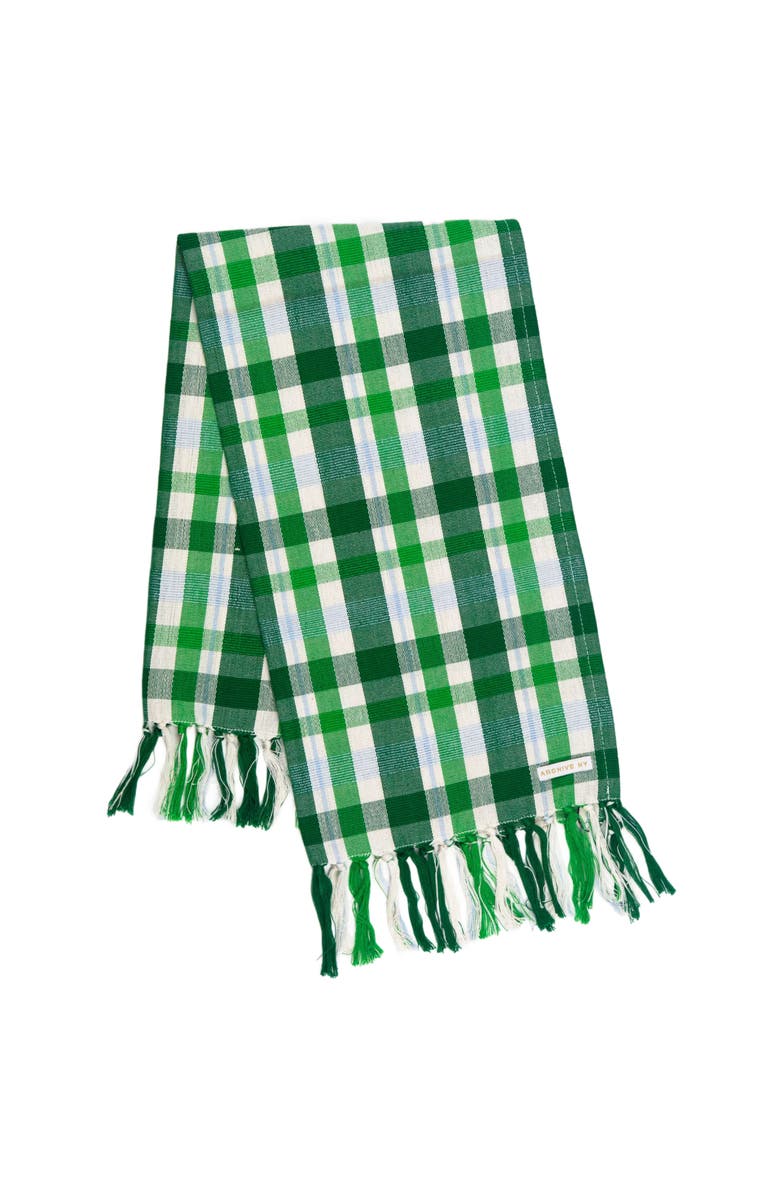 Archive New York Festive Handwoven Plaid Cotton Kitchen Towel, Main, color, Green