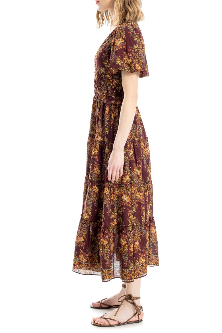 Short Sleeve V-Neck Maxi Dress, Alternate, color, WINE/ COPPER MAGNOLIA