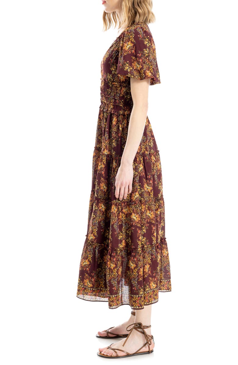 MAX STUDIO Short Sleeve V-Neck Maxi Dress, Alternate, color, Wine/ Copper Magnolia