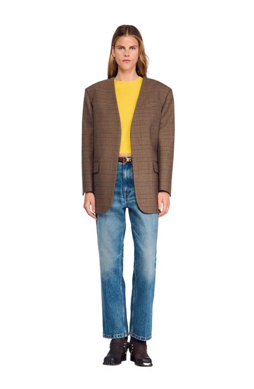 Sandro Oversized Checked Jacket In Brown