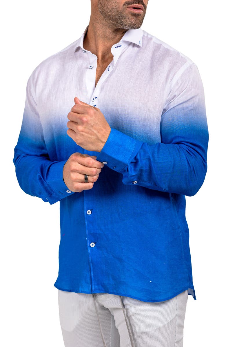 Maceoo Eins Marthy Contemporary Fit Linen Button-Up Shirt, Alternate, color, Blue
