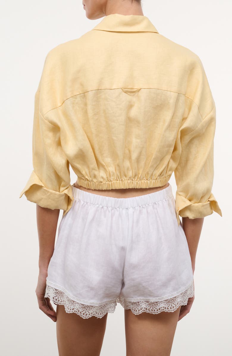 STAUD Lisa Tie Front Linen Button-Up Top, Alternate, color, Butter
