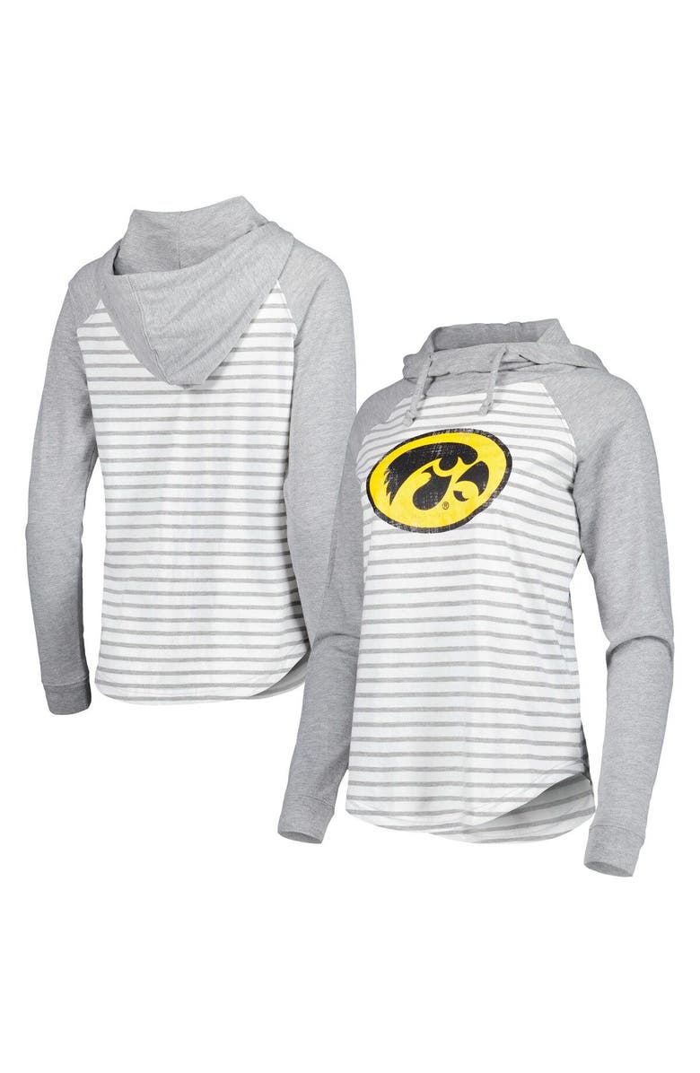 COLOSSEUM Women's Colosseum Heathered Gray/White Iowa Hawkeyes Gloria Raglan Long Sleeve Hoodie T-Shirt, Main, color, 