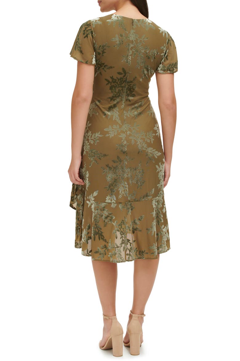 Floral Velvet Burnout Faux Wrap Midi Dress, Alternate, color, OLIVE