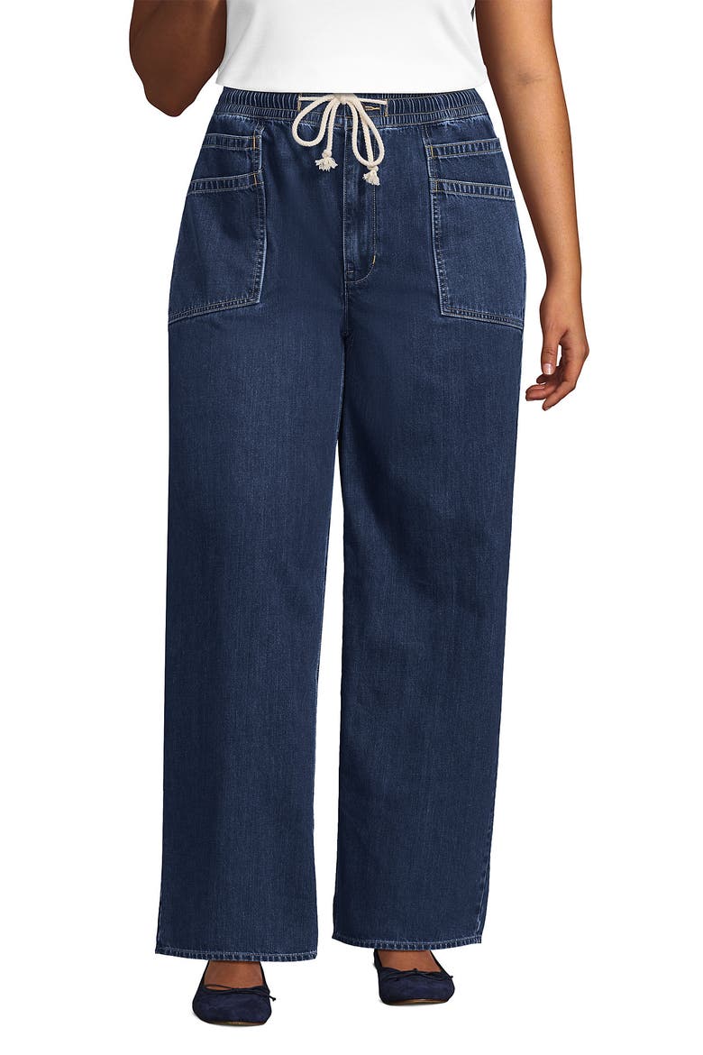 Plus Size Lightweight Denim High Rise Relaxed Straight Pull On Pocket Jeans, Main, color, Crawford Wash