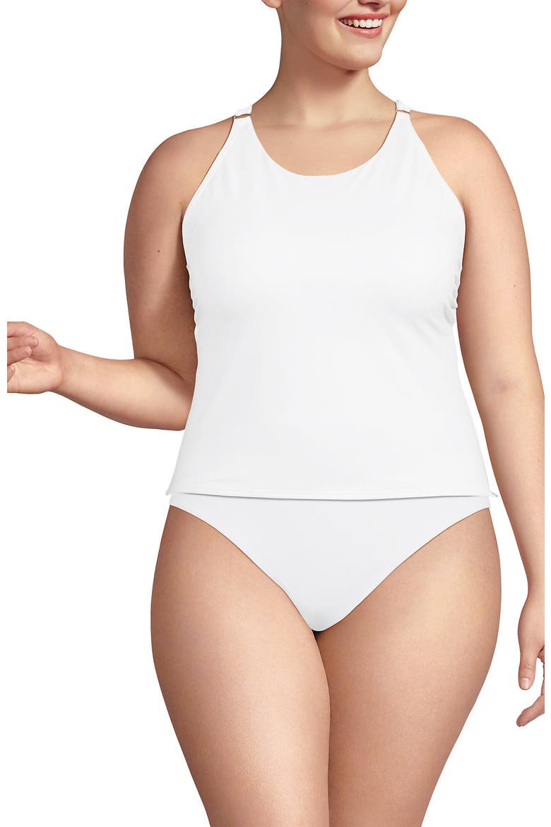 Tugless High Neck Strappy Back Tankini Swimsuit Top, Main, color, White