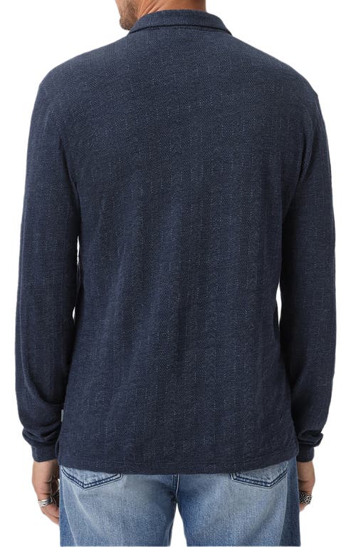 John Varvatos Jalen Three Color Marl Jacquard Long Sleeve Polo In Blue