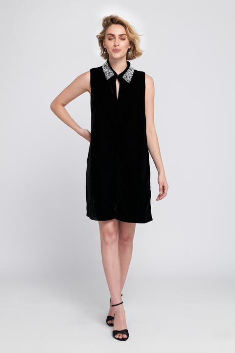 Beaded Collar Velvet Dress Slip