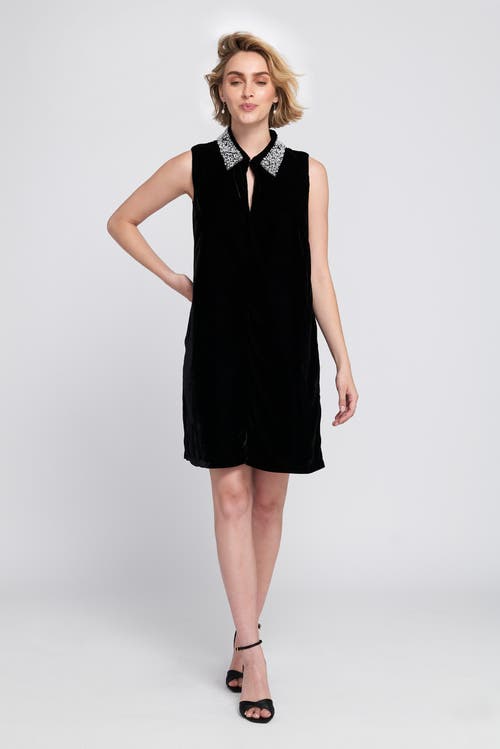 Elle Collection Beaded Collar Velvet Dress Slip In Black