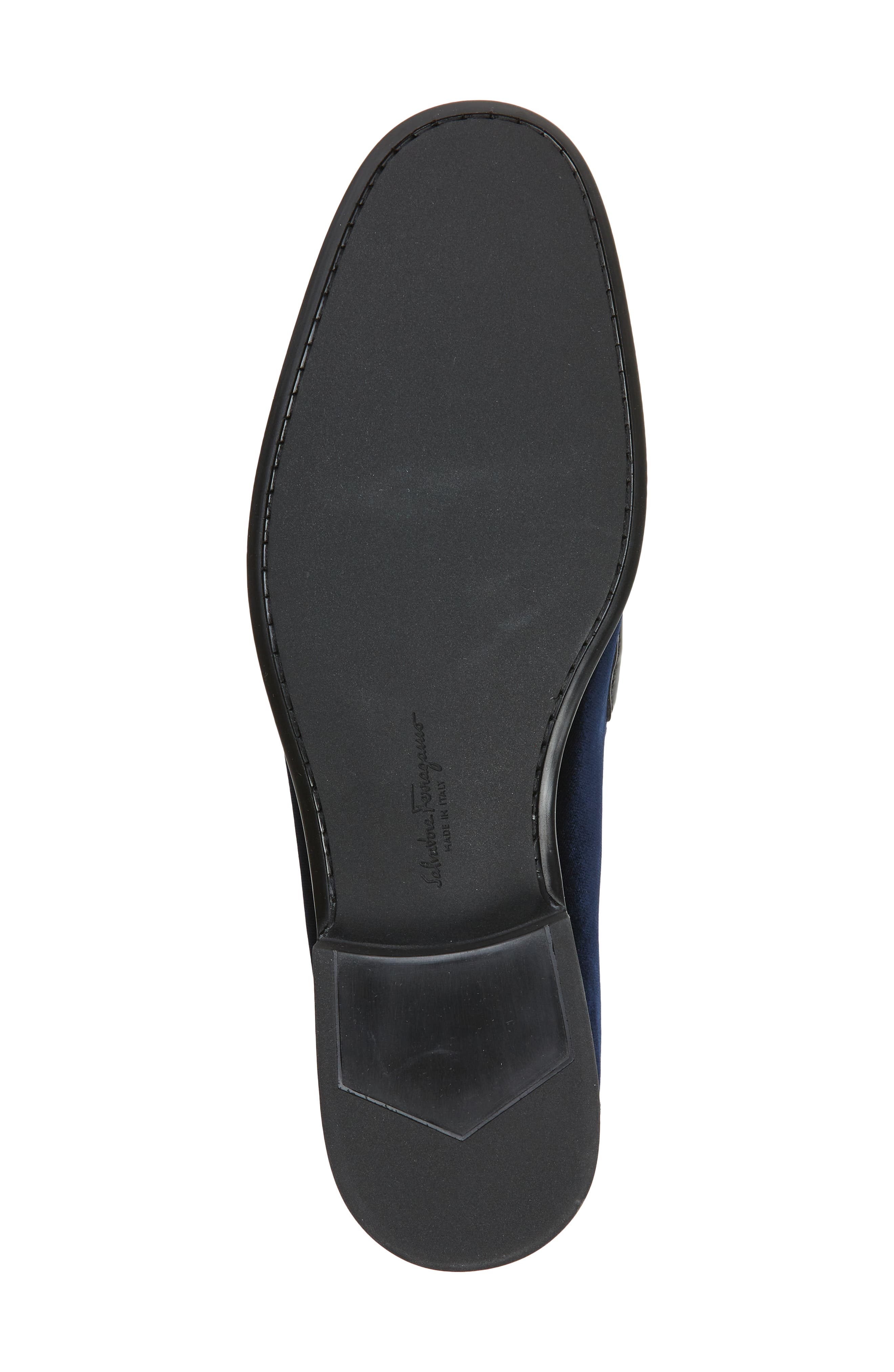 Gandioso Blue Velvet Moccasin with Gancio Ornament, Alternate, color, NAVY/ NERO