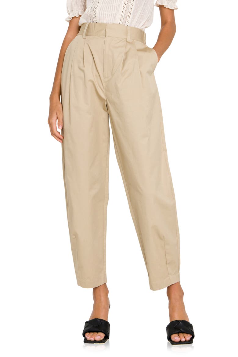High Waist Pleated Trousers, Main, color, BEIGE
