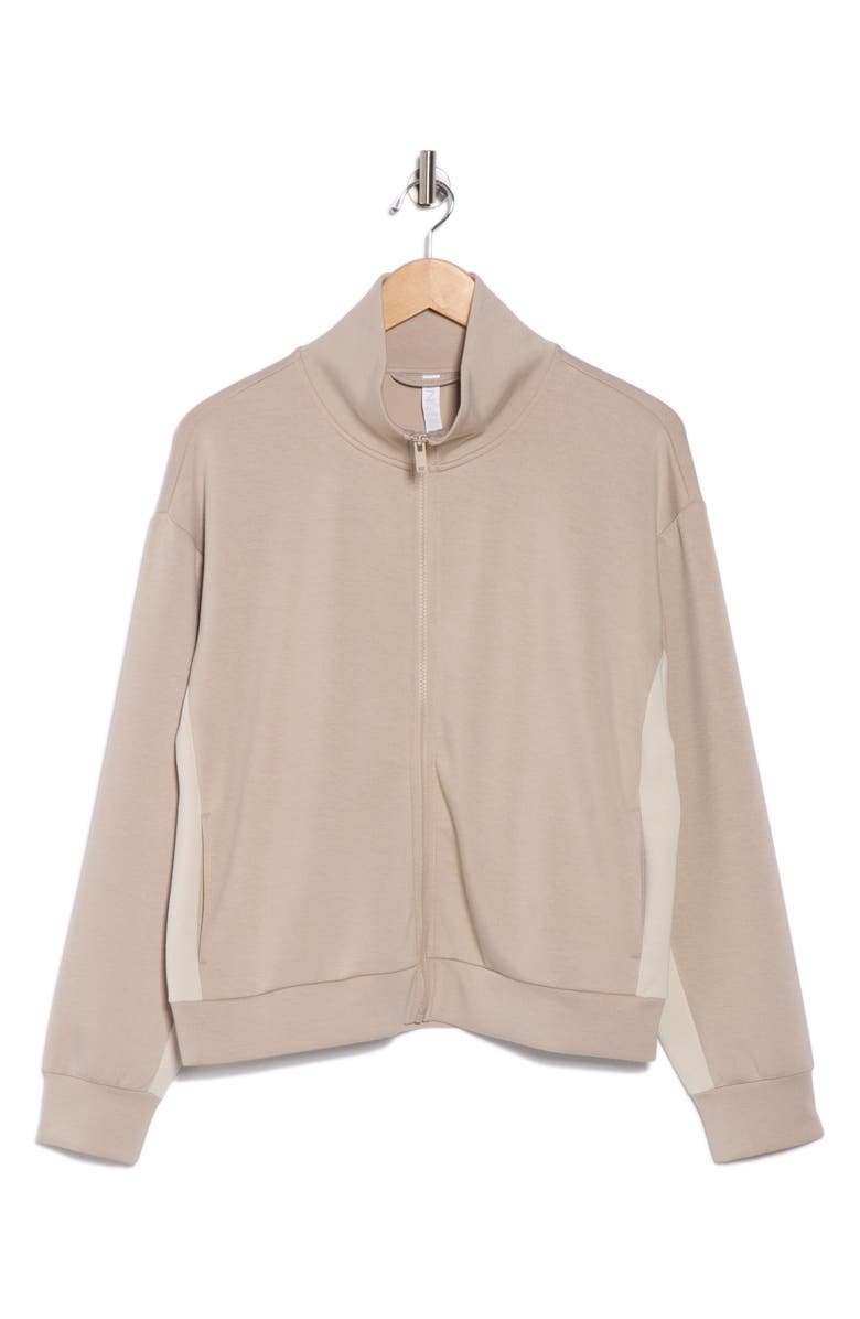 Z by Zella Whisper Knit Colorblock Track Jacket, Alternate, color, Tan Thread- Grey Moonbeam