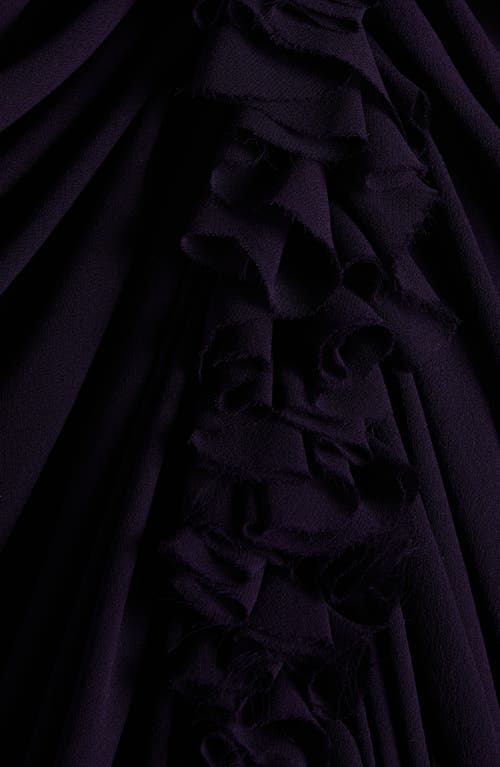 Alexander Mcqueen Mcqueen Draped Ruffle Long Sleeve Silk Georgette Gown In Blue