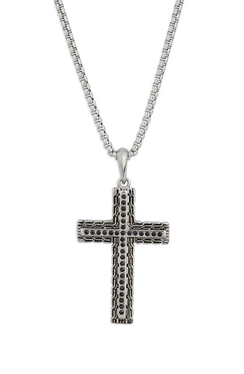 Men's Jet CZ Pavé Cross Pendant Necklace