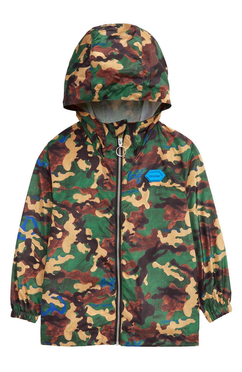 Off-White Kids' Camo Print Hooded Windbreaker, Main, color,