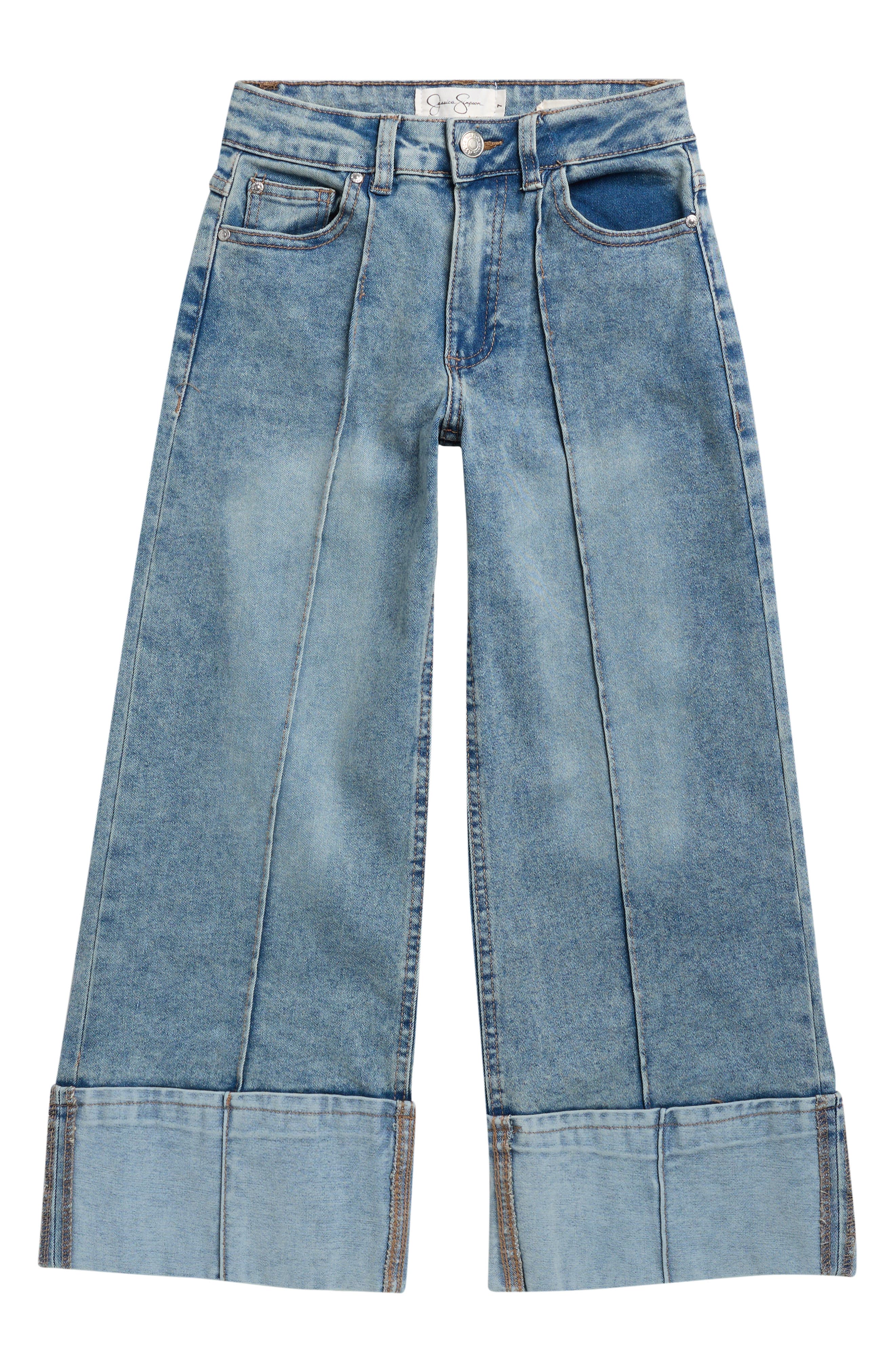 Kids' Seamed Cuffed Wide Leg Jeans