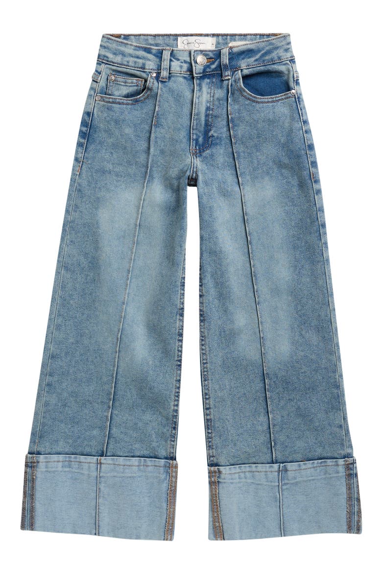 Kids' Seamed Cuffed Wide Leg Jeans, Main, color, LIGHT WASH
