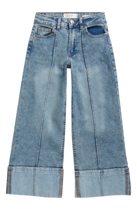 Kids' Seamed Cuffed Wide Leg Jeans