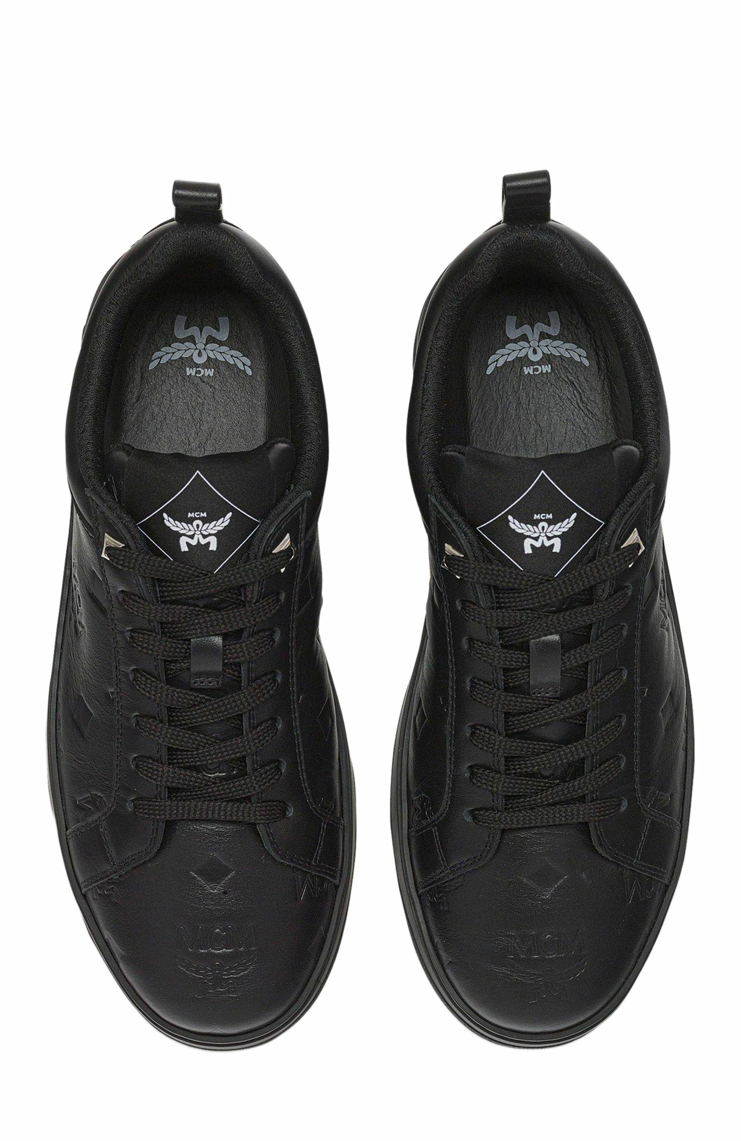 MCM Neo Terrain Lo Sneakers in Monogram Leather, Alternate, color, Black