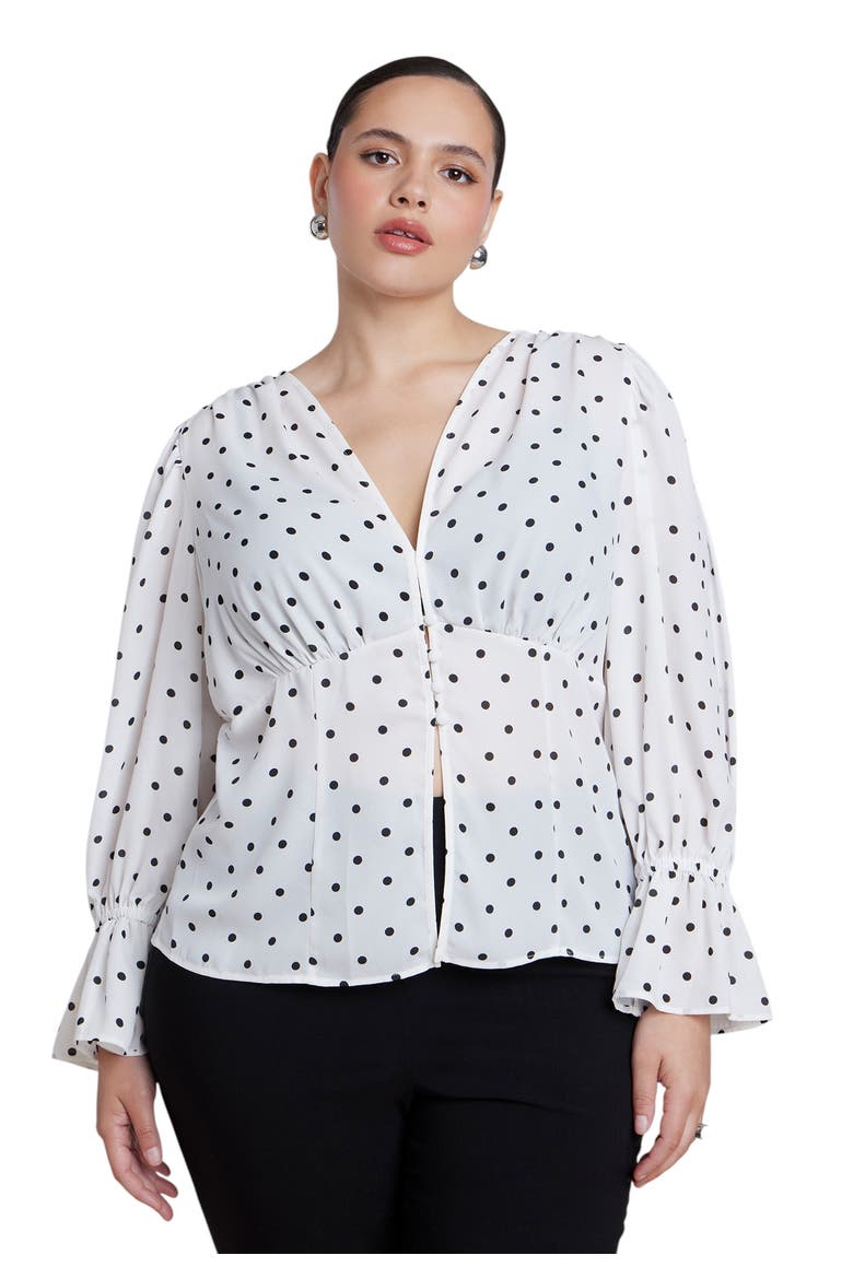 Printed Puff Sleeve Top, Main, color, CREAM AND BLACK DOT