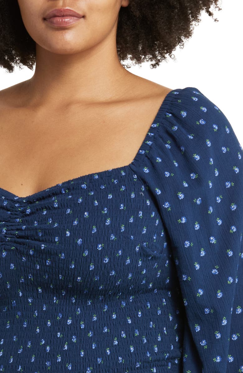 Madewell Lucie Floral Smocked Top, Alternate, color, Classic Indigo