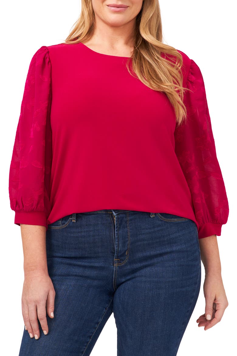 Voluminous Lace Sleeve Top, Main, color, PURPLE