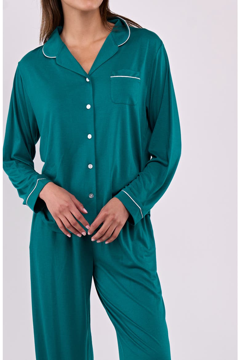 Alice Long Sleeve Top & Pants Pajamas, Alternate, color, EMERALD