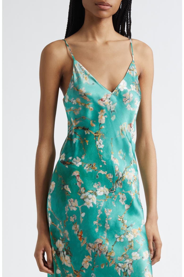 Seridie Floral Print Silk Midi Slipdress, Alternate, color, TEAL M WC