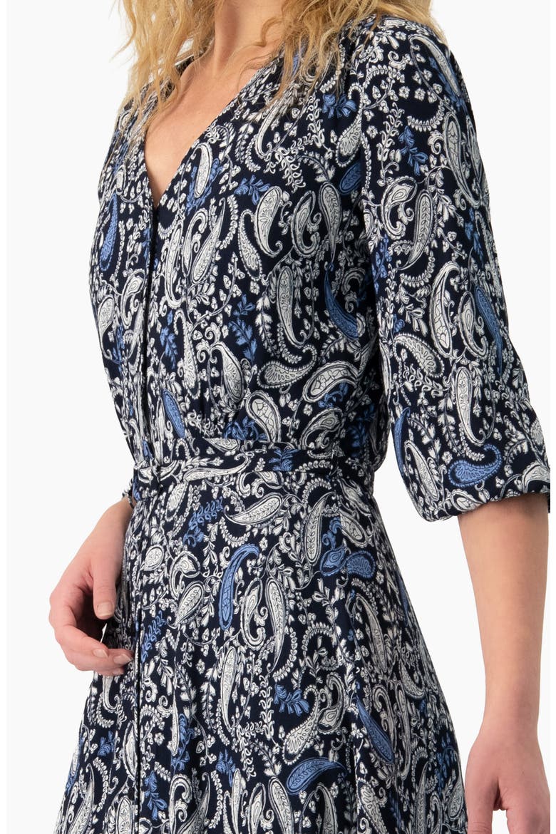 Paisley V-Neck Maxi Dress, Alternate, color, Navy Blue