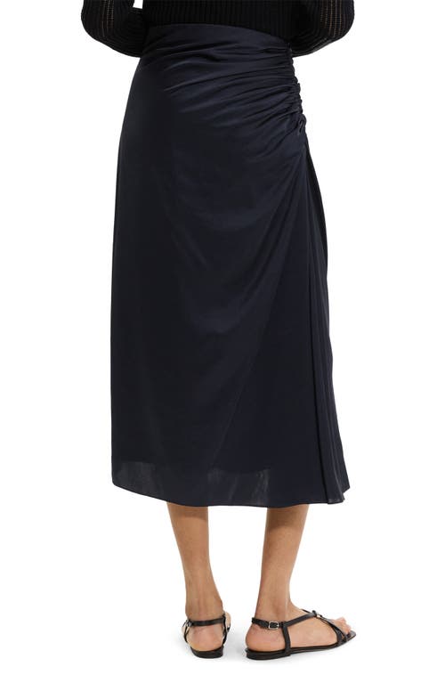 Theory Ruched Midi Skirt In Crushed Satin In Black