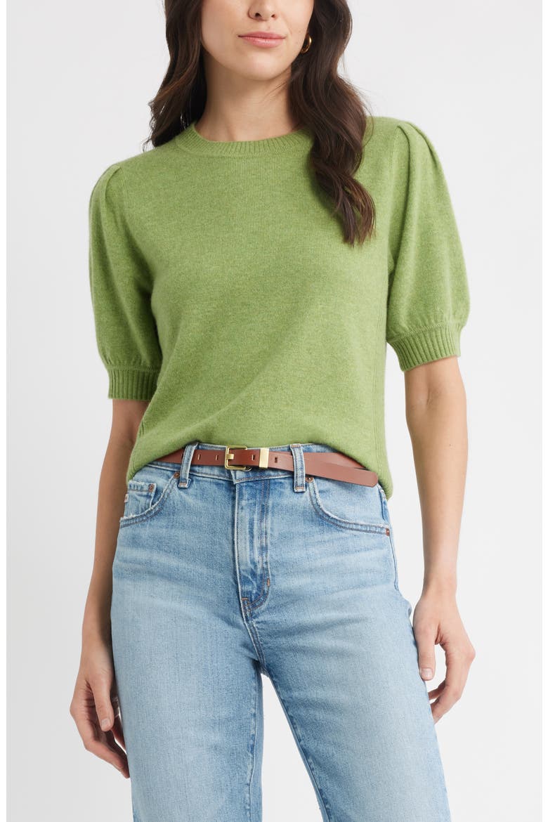 Puff Sleeve Wool & Cashmere Sweater, Main, color, OLIVE EPSOM