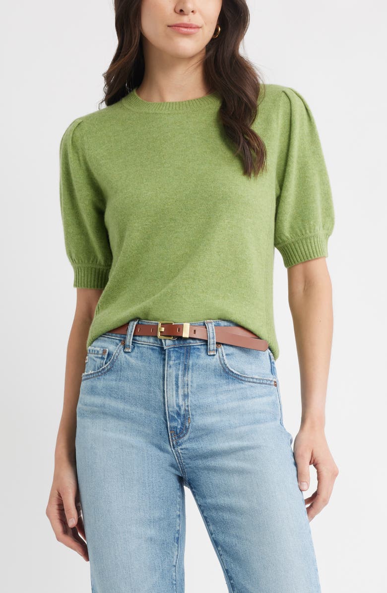 Caslon<sup>®</sup> Puff Sleeve Wool & Cashmere Sweater, Main, color, Olive Epsom