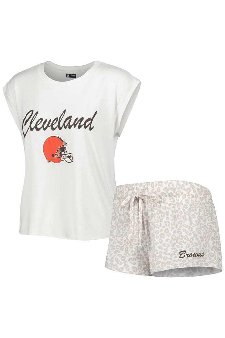 Women's Concepts Sport White/Cream Cleveland Browns Montana Knit T-Shirt & Shorts Sleep Set, Main, color, White