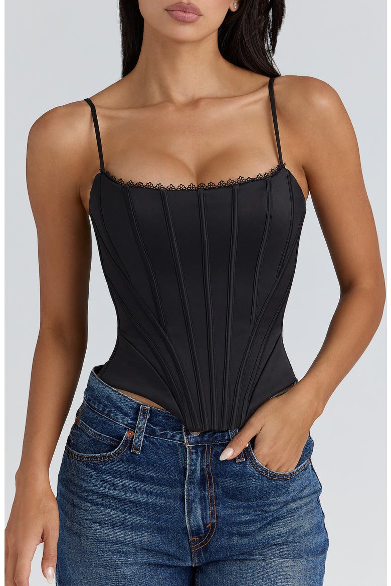 Cadie Satin Corset Top, Main, color, BLACK