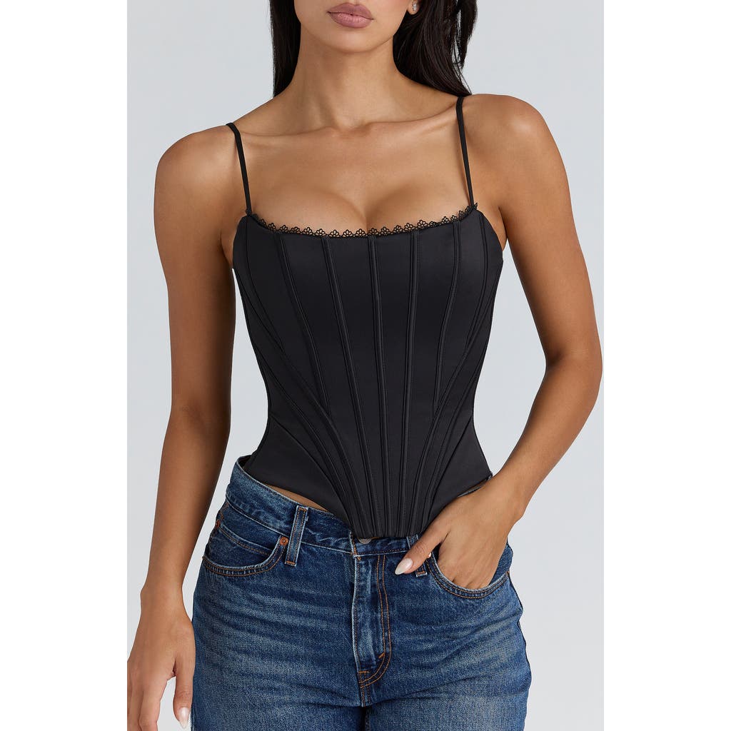 HOUSE OF CB Cadie Satin Corset Top in Black at Nordstrom, Size X-Small