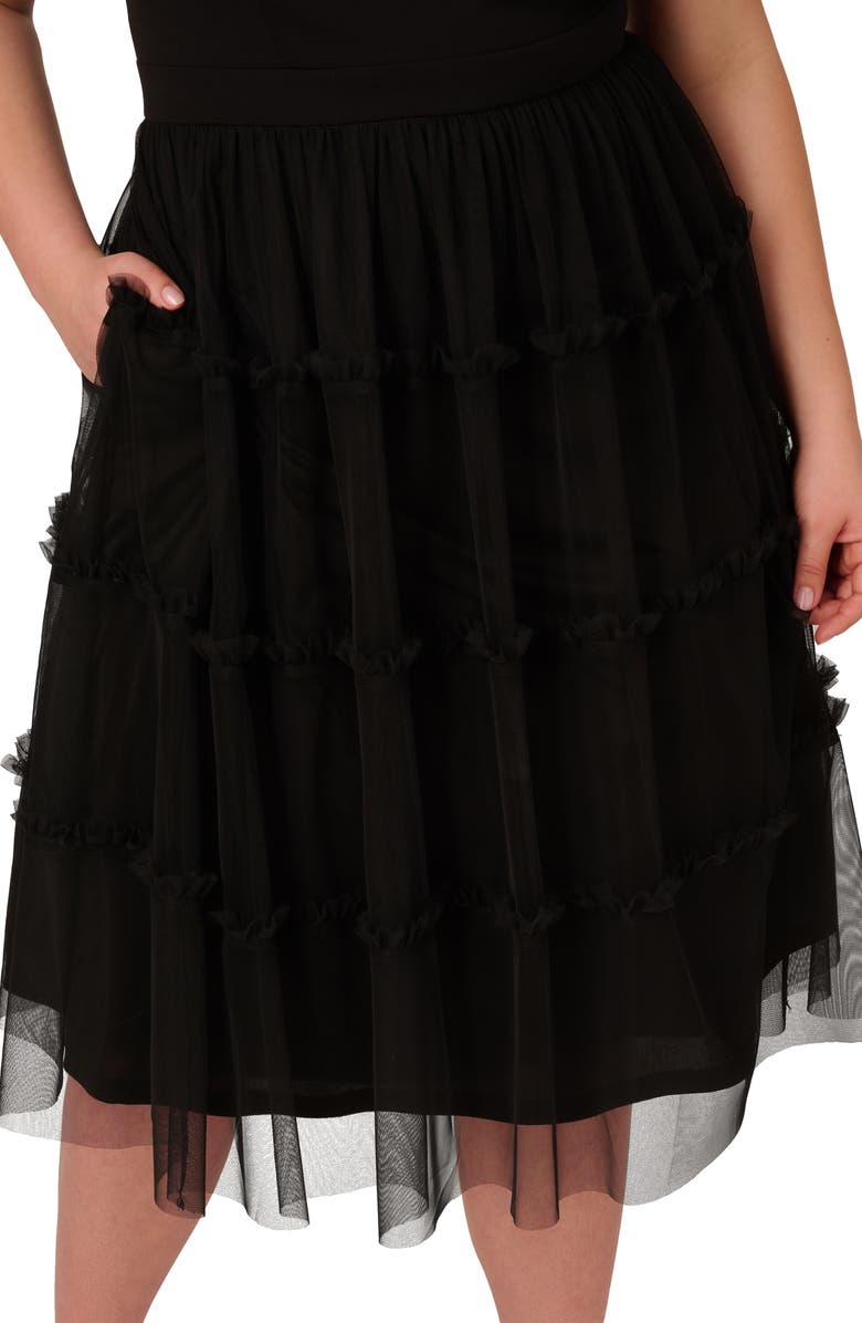 Adrianna Papell Mesh Overlay Tiered Midi Cocktail Dress, Alternate, color,